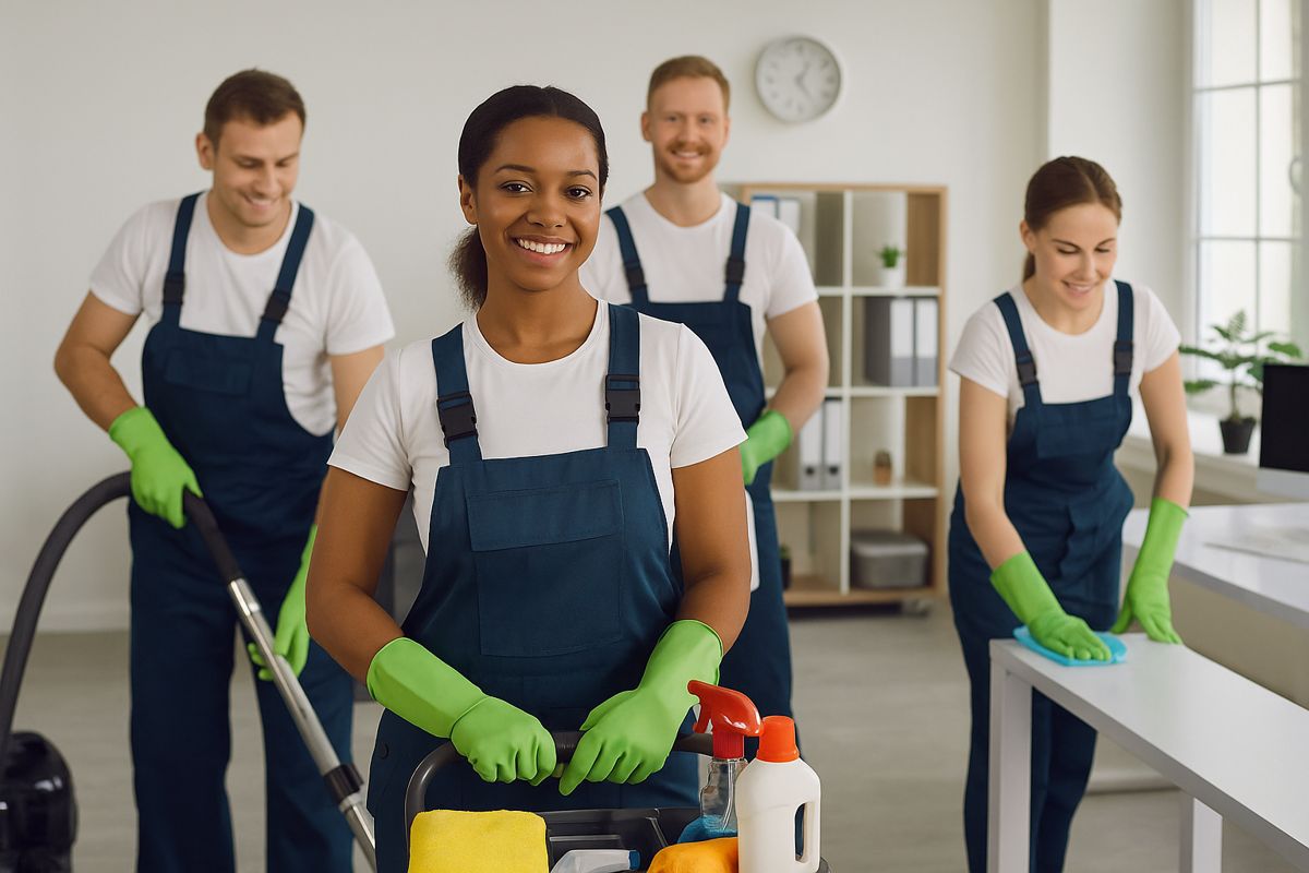 Cleaning team in action